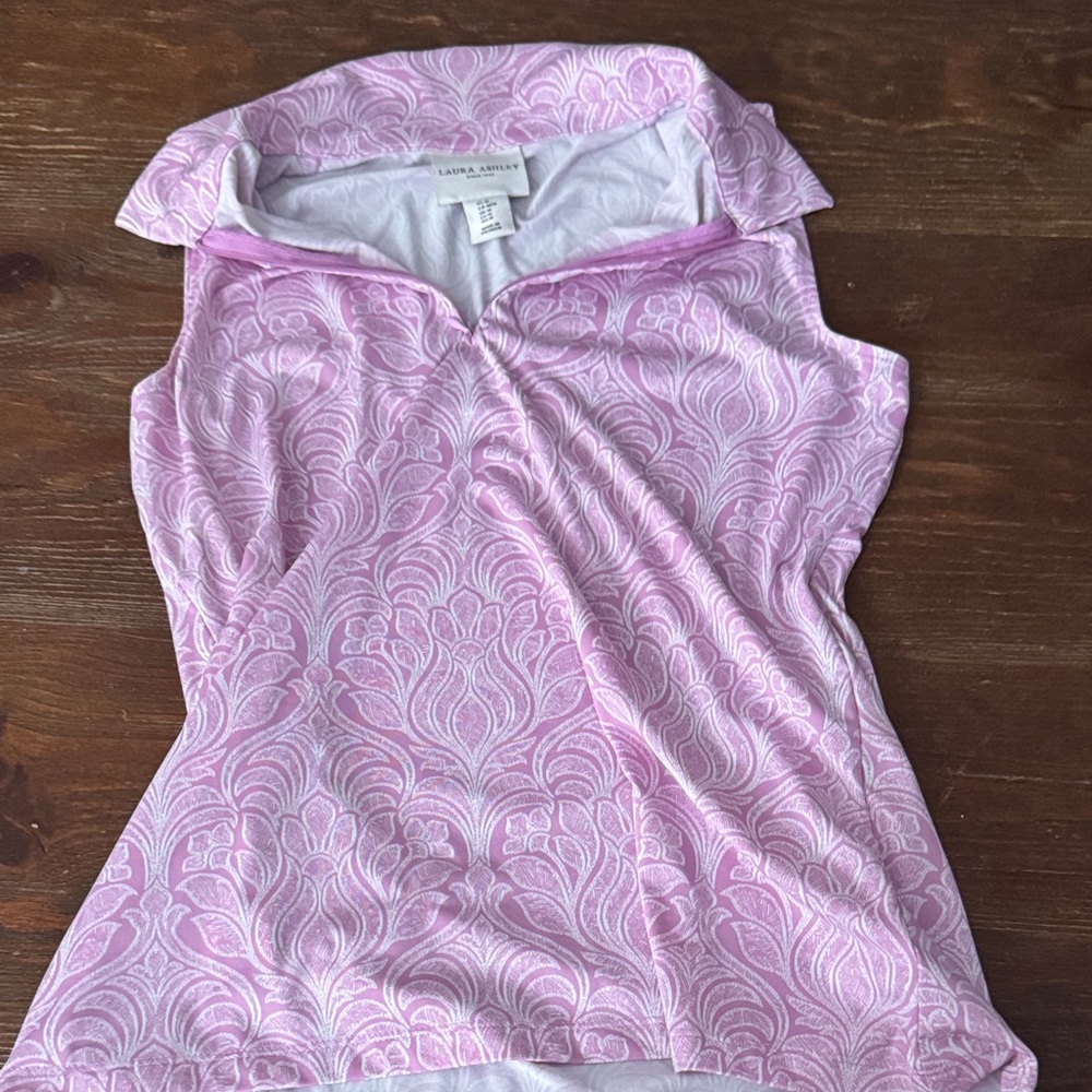 Laura Ashley Light Pink Floral Jacquard Sleeveless Polo